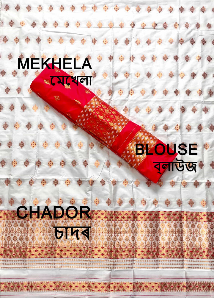 White Contrast Mix Set Mekhela Sador