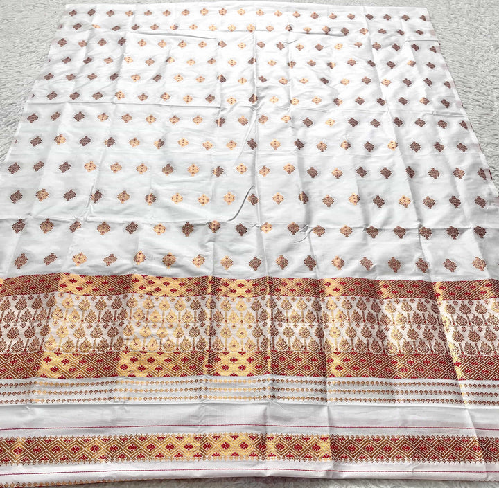 White Contrast Mix Set Mekhela Sador