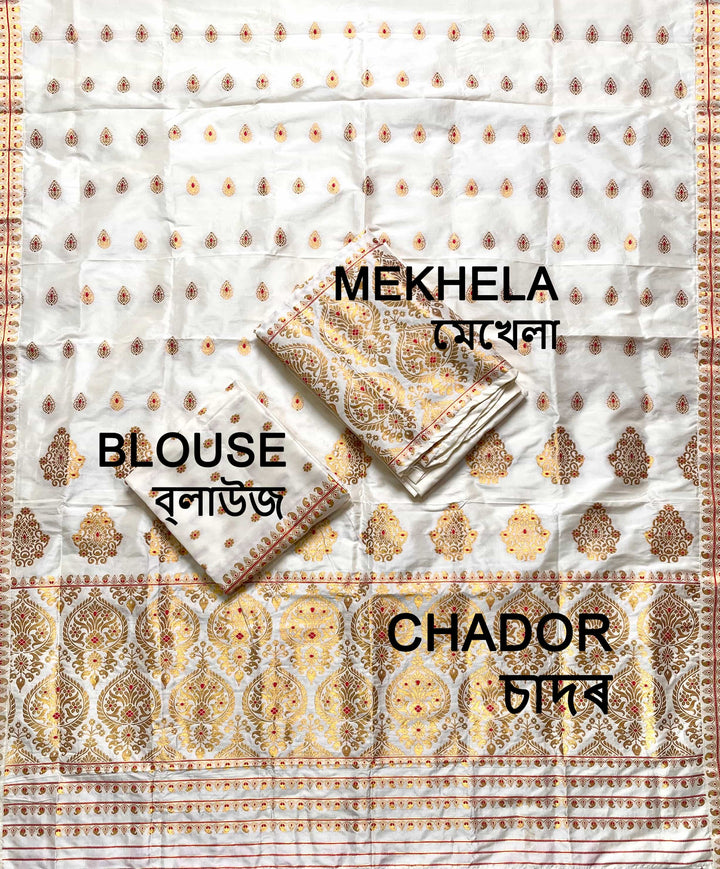 Ready-To-Wear White Mix Set Mekhela Sador