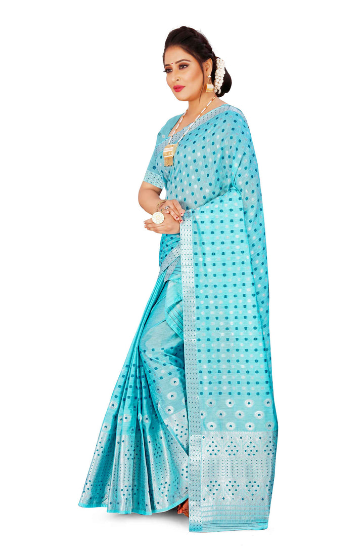 Silver Jari AC Cotton* Mekhela Chador