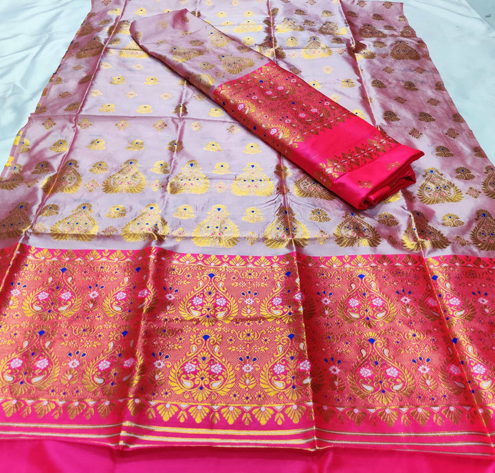 Aachal Contrast Poly Set Mekhela Sador